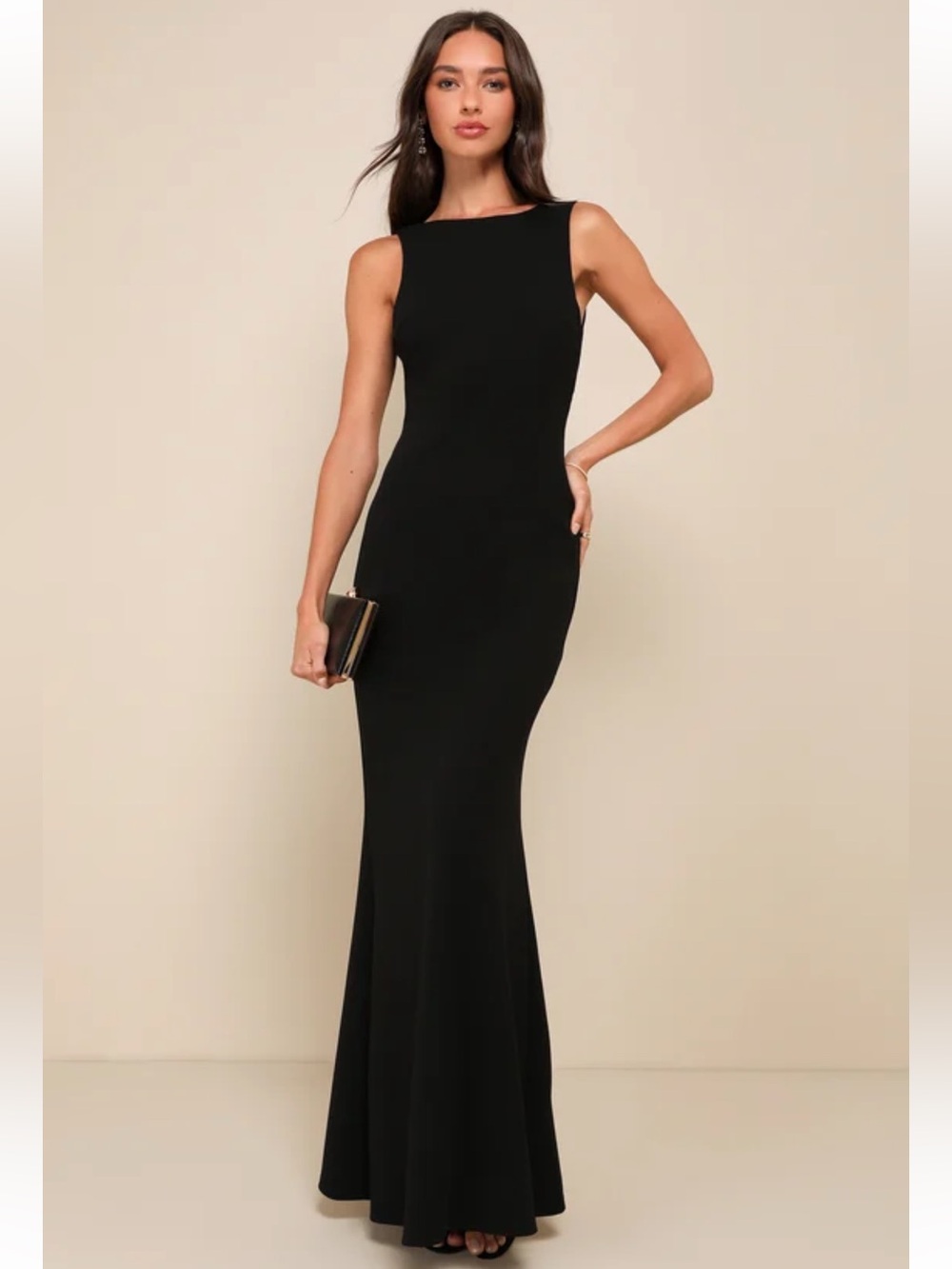 NWOT Lulus Love In Your Eyes Black Knotted Mermaid Maxi Dres